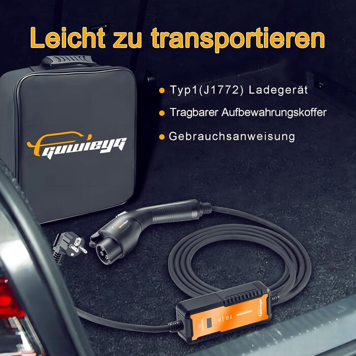 Тип 1 зарядний кабель Schuko 3,5 кВт, 5M, J1772 Портативний зарядний пристрій для електромобілів з сумкою для перенесення, регульо