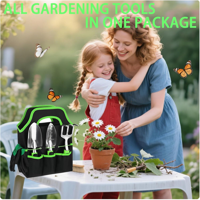 Набір садових інструментів Gartenwerkzeug, 7 предметів. Легкий набір ручних інструментів з алюмінієвого сплаву з антикорозійним покриттям, чудовий подарунок. У комплекті міцний чохол для зберігання та ергономічні ручки з протиковзким покриттям (Зелений)