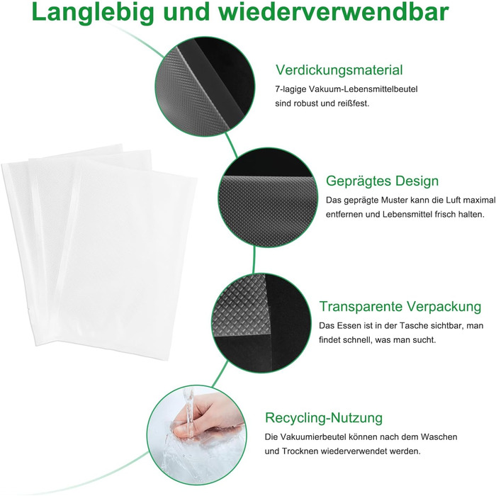 Вакуумний пакувальник Gokilife - 100 пакетів 20x30 см зі стійкістю до розриву приблизно 450 мкм, вакуумна плівка для всіх вакуумних пакувальників і вакууматорів харчових продуктів, професійні пакети з фольги без BPA, кип'яткостійкі та пакети для заморожув