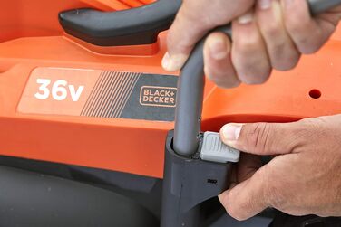 Акумуляторна газонокосарка BlackDecker BCMW3336L1 (36 В, 2,5 Ач, ширина зрізу 33 см, для газонів середнього розміру до 250 м, 5-позиційне регулювання висоти, в комплекті 1 акумулятор, зарядний пристрій, травозбірник на 35 л), помаранчевий/чорний