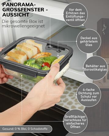 Скляні контейнери для зберігання продуктів, набір з 2 шт. , 630 мл скляні контейнери для зберігання зі скляними кришками, герметичні та герметичні, контейнери для зберігання продуктів, скляні контейнери для приготування їжі, безпечні для мікрохвильової пе