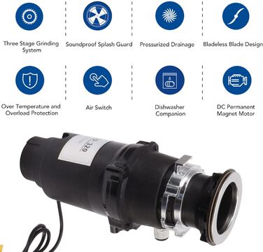 Утилізація сміття, ємність 1050 мл, кухня, подрібнювач харчових відходів, низький рівень шуму, захист від бризок, сміттєвий млин, утилізація кухонних відходів, вилка ЄС