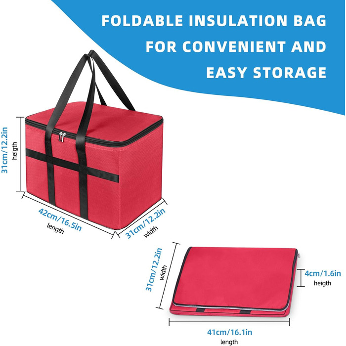 Велика складна сумка-холодильник об&39ємом 38 літрів, термосумка для покупок, вміщує 20 кг, ідеально підходить для ізольованих сумок для покупок, сумок для пікніка та подорожей на природі. Червоного кольору.