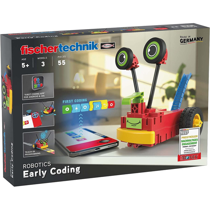 Набір fischertechnik 559889 ROBOTICS Early Coding конструктор для дітей від 5 років, набір для створення 3 моделей роботів, програмування, двигуни та сенсори