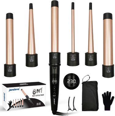 Плойка 9-32 мм з різними насадками - плойка janelove 6 в 1 для короткого волосся Дрібні локони, плойка 80C-230C для великих локоні
