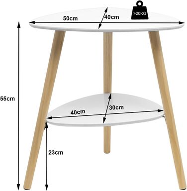 Приставний столик Диванний столик Журнальний столик Тумбочка Тумбочка біля ліжка Журнальний столик з 2 полицями Дерев&39яні ніжки МДФ 50x40x55 см Білий