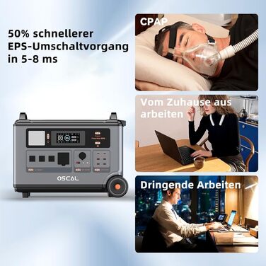 Система живлення OSCAL PowerMax 6000 Ultimate подвійна акумуляторна станція потужністю 10,8 кВтгод з вихідною потужністю 6000 Вт, 2 сонячні панелі по 500 Вт (1000 Вт), сонячний генератор для аварійного живлення побутових приміщень та надзвичайних ситуацій