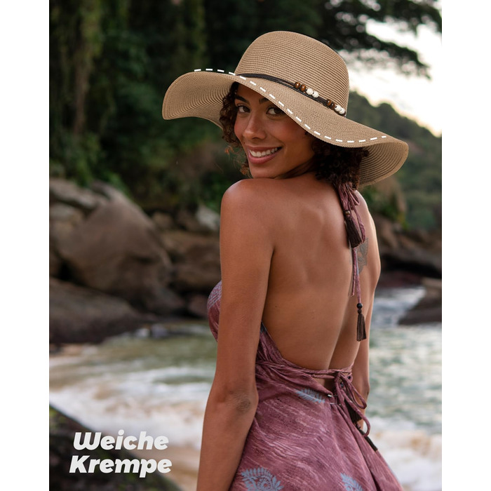 Жіночий солом&39яний капелюх Creekstone, капелюх із широкими полями, захист від сонця UPF 50, складний літній пляжний капелюх із вітровою стрічкою, колір M, хакі