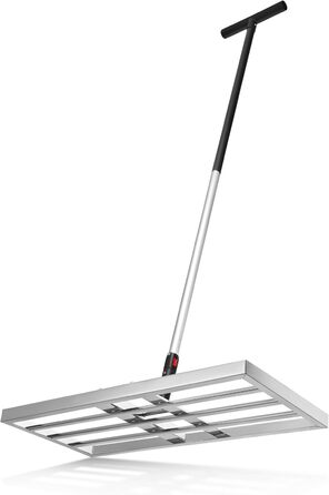 Гребінь для газону з нержавіючої сталі 75x35 см - професійний вирівнювач для газону з ручкою - для розрівнювання, підсипання піском та догляду - ергономічний інструмент для вирівнювання газону, що зберігає спину