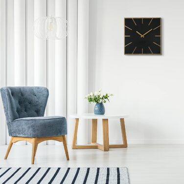 Сучасний великий квадратний настінний годинник FLEXISTYLE Exact ECO з дерева, безшумний, для вітальні та спальні, Made in EU (чорний, 40 см)