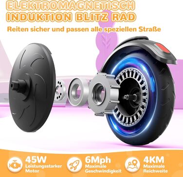 Дитячий електросамокат SISIGAD (6-10 років), 5,3-дюймовий дитячий електросамокат з миготливими світлодіодними вогнями та 3 регульованими висотами, двигун 45 Вт, макс. 10 км/год, максимальне навантаження 70 кг, YD531S рожевий-2