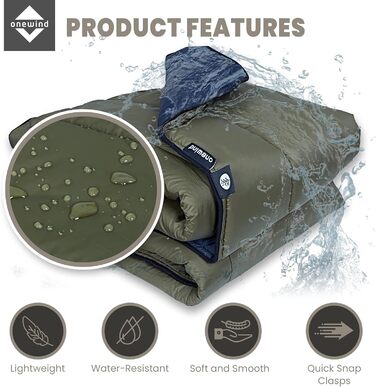Підстібка для гамака Onewind, повна довжина під стелю з утепленням для кемпінгу в гамаку, 4 сезони, піших прогулянок, походів з рюкзаком та подорожей. Легка та портативна. Зелений комбо від -7 до 5, 210 см x 130 см