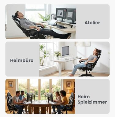 Ергономічне ігрове крісло з поворотом на 360 у гоночному дизайні, шкіряне офісне крісло з високою спинкою та регульованою висотою, з підставкою для ніг, підголівником та поперековою опорою для офісу та ігор (білий чорний)