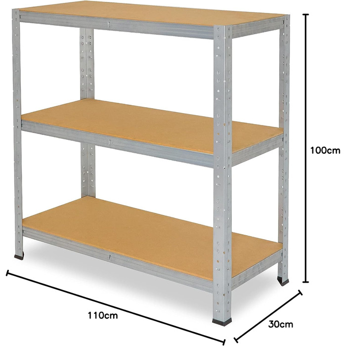Надміцний домашній стелаж, оцинкований/металевий стелаж з 3 полицями/металевий стелаж для підвалу, гаражний стелаж, стелаж для майстерні або стелаж для зберігання/змішаний металевий стелаж з вантажопідйомністю 175 кг В 100см / Ш 110см / Г 30см, 100x110x30