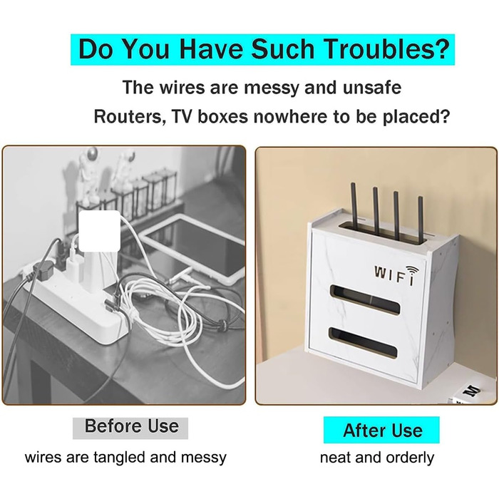 Шафа маршрутизатора PUIOTEAI, приховування маршрутизатора, полиця для роутера, настінні полиці для зберігання маршрутизатора WiFi, органайзер кабелю коробки WiFi (настільний або настінний) (білий) білий