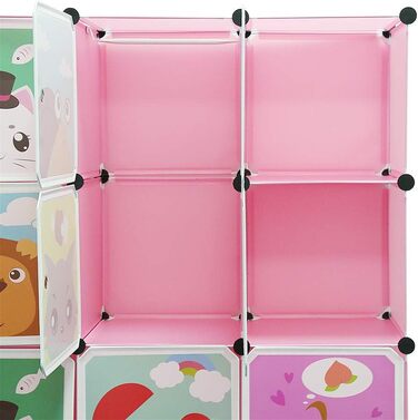 Дитяча шафа для зберігання Glit, 12 кубиків, модульна шафа з дверцятами, тваринні мотиви, пластикова полиця для іграшок, одягу та