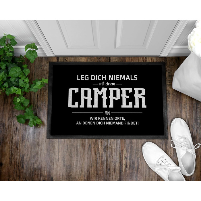 Кумедний килимок для дверей з написом - Ніколи не зв&39язуйся з кемпером - Кемпінг - нековзний та миється - 60x40 см, 3