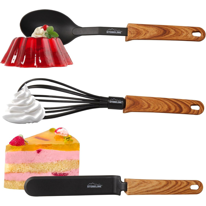 Набір кухонного посуду STONELINE Back to Nature з 9 предметів, ручки під дерево, пластик, з практичною підтримкою, підходить для п