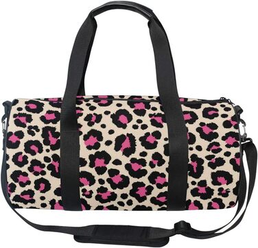 Спортивна сумка-дафл Леопард рожево-чорного кольору для подорожей та на вихідні, полотно, для чоловіків та жінок