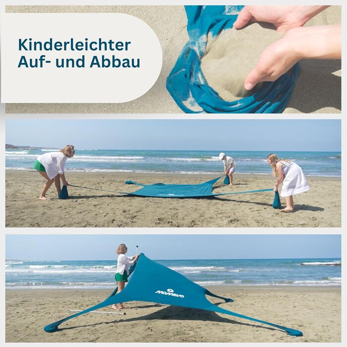 Пляжний намет Sunsail Big Family - пляжний сонцезахисний намет із сертифікованим захистом від ультрафіолету UPF50 (до 6 осіб, колір петролево-синій) 3 метри x 3 метри