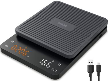 Цифрові кавові ваги Bagail з таймером 0,1 г Високоточні електронні кухонні ваги з великим дисплеєм та автоматичним зважуванням, пе