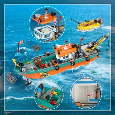 Конструктор HiWEEGO City Fishing Boat Shipyard Boat Construction Kit HG1047, 762 деталі, плавучий човен