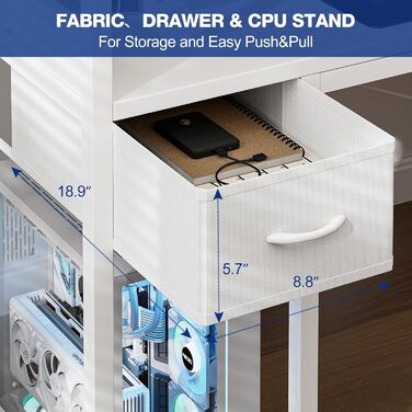 Ігровий стіл Grandder, ігровий стіл 120x50 см з розеткою та світлодіодним освітленням, комп&39ютерний стіл з двосторонніми полицями та шухлядою, ПК-стіл для домашнього офісу з відділенням для зберігання, білий