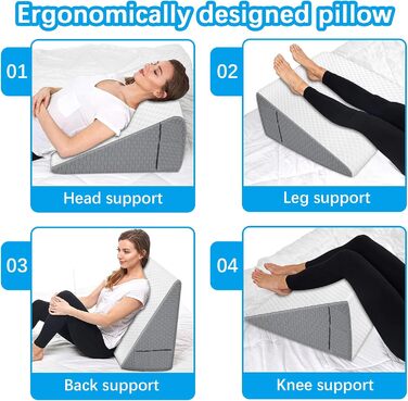 Клиноподібна подушка для ліжка та дивана, ергономічна подушка для читання з піни з ефектом пам&39яті при рефлюксі апное сну, трикутна подушка з піни високої щільності, для підтримки спини під час гри, читання або перегляду телевізора