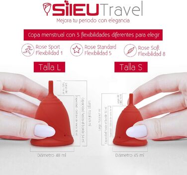 Пакет Sileu Travel Menstrument Cup Rose, стартова модель, розмір XS, червона, стандартна гнучкість червоний чохол-квітка складаний стерилізатор, червона Talla XS Standard