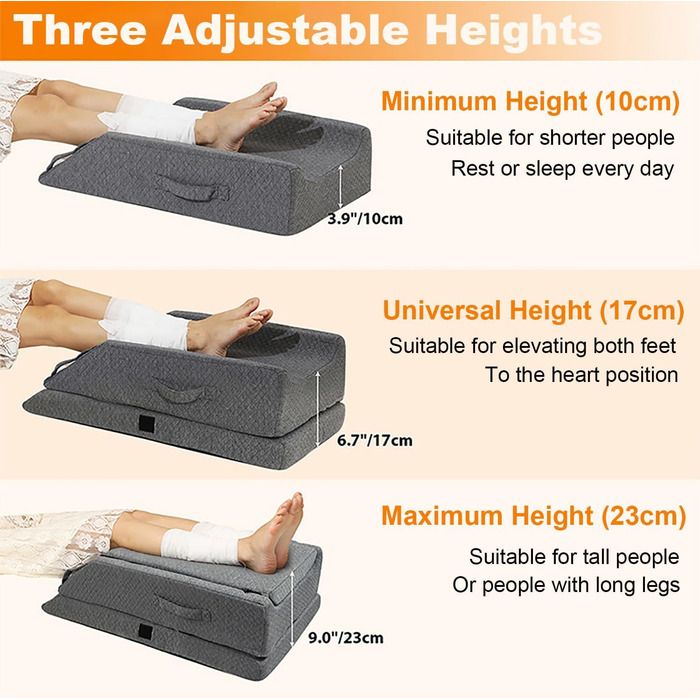 Подушка для підняття ніг, подушка для підтримки ніг, позиціонуюча подушка для колін та ніг, ергономічна подушка для підняття ніг з 3 рівнями висоти, подушка для ніг для зняття втомлених ніг та підтримки їх