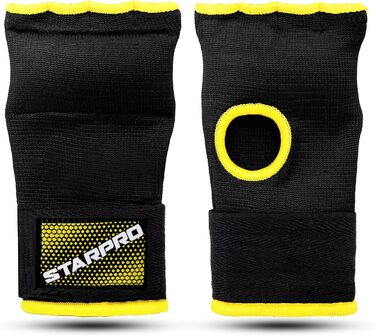 Внутрішній чохол для рукавичок Starpro Padded EVA Еластичний бавовняний чохол Чорний Захист кулаків та кісточок пальців для боксу, спарингу, муай-тай, кікбоксингу, ММА, бойових мистецтв, тренажерного залу та бійок, чорний/жовтий, M