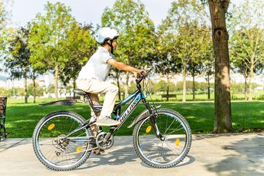 Гірський велосипед Chillaxx Bike Falcon преміум-класу розміром 24, 26, 27,5 та 29 дюймів - Велосипед для хлопчиків, дівчаток, жінок та чоловіків - Дискові гальма - 21 швидкість - Повнопідвіска 26 дюймів Чорно-синій Дискові гальма