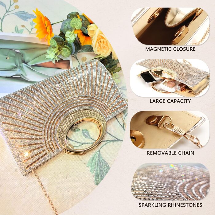 Вечірня сумка Pahajim для жінок, блискуча маленька сумка зі стразами, елегантна сумка-клатч через плече для весілля, вечірки, побачення, золота