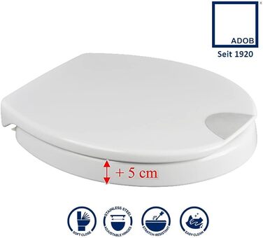 Висота сидіння для унітазу Novara Plus Duroplast 5 см з механізмом плавного закриття, вантажопідйомність до 250 кг, зручне сидіння та стояння завдяки піднятому положенню сидіння