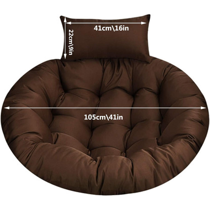 Подушка для підвісного крісла на вулицю, XXL, сіра, діаметр 105 см, товщина 15 см, піна з ефектом пам&39яті, можна прати, знімний чохол, нековзний ремінь, регульований підголівник