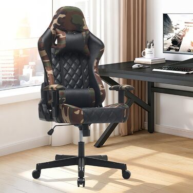 Ігрове крісло - ергономічне, регульоване по висоті, м&39яке ігрове крісло з підставкою для ніг, підголівником та поперековою опорою, обертове крісло, вантажопідйомність 150 кг, чорний колір