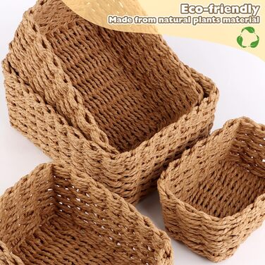 Набір із 4 плетених кошиків для зберігання, кошики для зберігання, що штабелюються, кошики в стилі бохо з паперової мотузки, плетений кошик для пеленального столика, кошик для зберігання для вітальні, кухні, дитячої кімнати, ванної кімнати, маленькі кошик