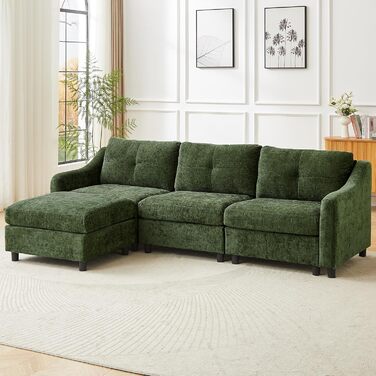 Кутовий диван JIEXI з функцією сну, вельветовий диван, L-подібний диван, кутовий диван, диван-ліжко, 251 см (темно-зелений, 3 місця 1 пуф)