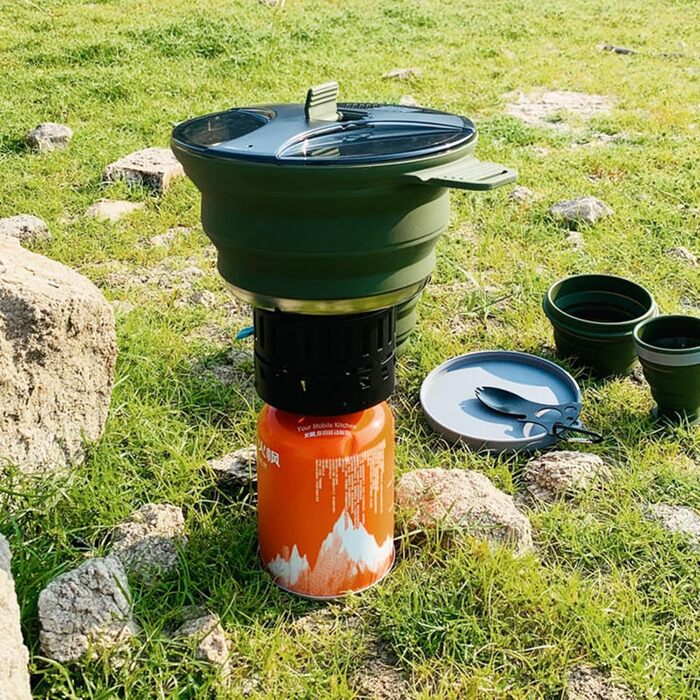 Набір із 2 складних силіконових мисок для приготування їжі, портативний, нержавіючий рюкзачний посуд для поїздок на природу, складний контейнер