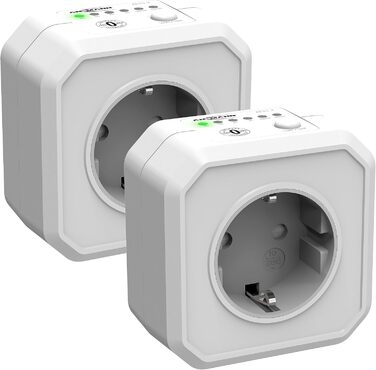 Розетка ANSMANN з таймером, перемикається енергозберігаюча розетка з таймером зворотного відліку для прасок, кавомашин, пральних машин і т.д. (проміжок часу можна вибрати вимикачем) - 2 шт., Aes1 - білий