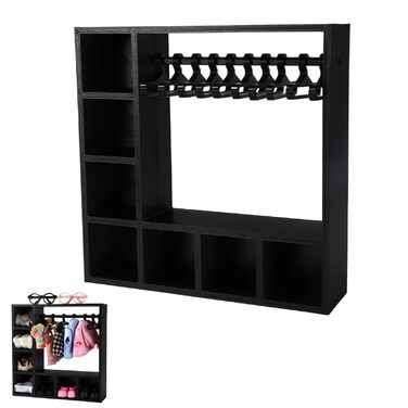 Шафа для ляльок, 20x20x5 см, Пластикова шафа для ляльок з 10 вішалками для організації одягу, взуття, капелюхів, сонцезахисних окулярів, сумок, різноманітного одягу та аксесуарів (чорна)