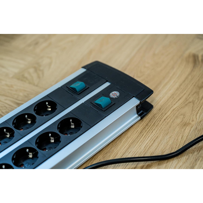 Розеткова планка Brennenstuhl Premium-Alu-Line 12-шляхова/багатошляхова розетка з високоякісного алюмінію (з 2 вимикачами на 6 роз