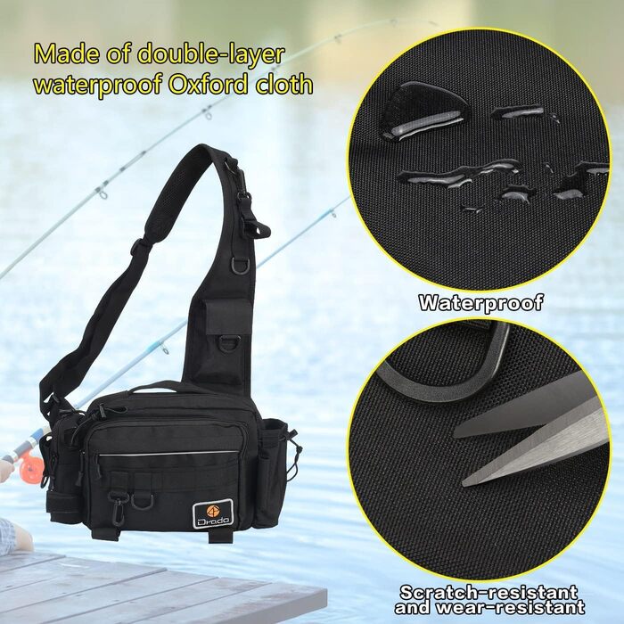 Сумка для рибалки drado, водонепроникний і зносостійкий рибальський рюкзак для рибальського приладдя (чорний)