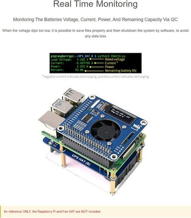 ДБЖ Waveshare HAT сумісний з джерелом безперебійного живлення Raspberry Pi 5 В Схеми захисту кількох акумуляторів Заряд і вихідна потужність одночасно (UPS HAT (B) (EU))