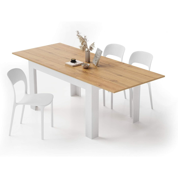 Розкладний обідній стіл, 140 (220) x 90 см, колір рустикальний дуб та білий, зроблено в Італії. Колір рустикальний дуб / ясен. Білий.