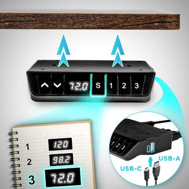 Письмовий стіл Duronic TM51 BK Регульована по висоті рама столу до 118 см Електрична ніжка столу з 1 двигуном Блок керування з 3 попередньо встановленими налаштуваннями пам&39яті Стіл для роботи сидячи та стоячи для домашнього офісу та офісу 135 см x 59 с