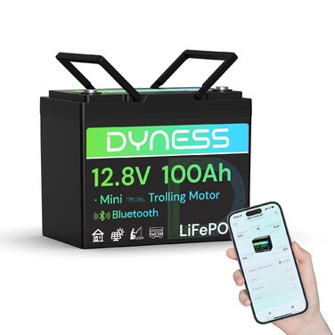 Літій-іонний акумулятор LiFePO4 12V 100Ah з Bluetooth Mini та 100A BMS, макс. 15000 циклів, 12V глибокого циклу літій-залізо-фосфатний акумулятор для караванів, сонячних систем для дому, човнів 12V 100Ah Mini Bluetooth