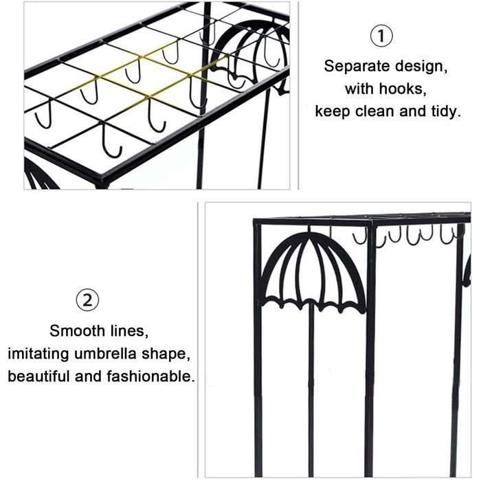 Великий тримач для парасольки для вхідної зони, з піддоном для крапель і гачком, підставка для парасольки висока для домашнього офісу (W, 21 отвір, 12 гачків) 21 отвір 12 гачків W