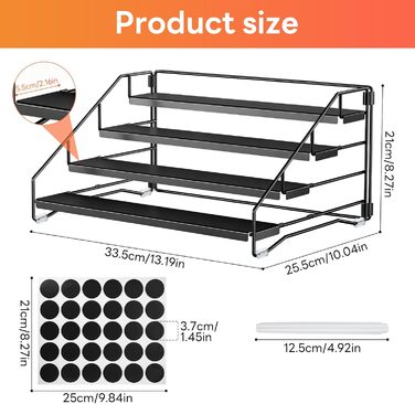 Вертикальна підставка для спецій з чотирма рівнями, регульована, не потребує свердління, підходить для зберігання спецій на кухнях, у шафах та ванних кімнатах.