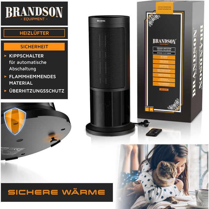 Енергозберігаючий, тихий вентилятор-обігрівач - Ефект каміна - Коливання - з пультом дистанційного керування - Лауреат нагород - 2 швидкості - Таймер - Ванна кімната, вітальня, офіс, дитяча кімната A Тип 1 Чорний